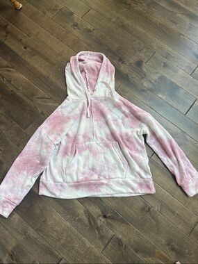 FP Movement by Free People Pink & White Tie-Dye Hooded Sweater